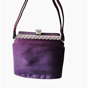 Vintage 1950s Rosenfeld Purple Satin Evening Bag w Rhinestone Clasp Twifaille